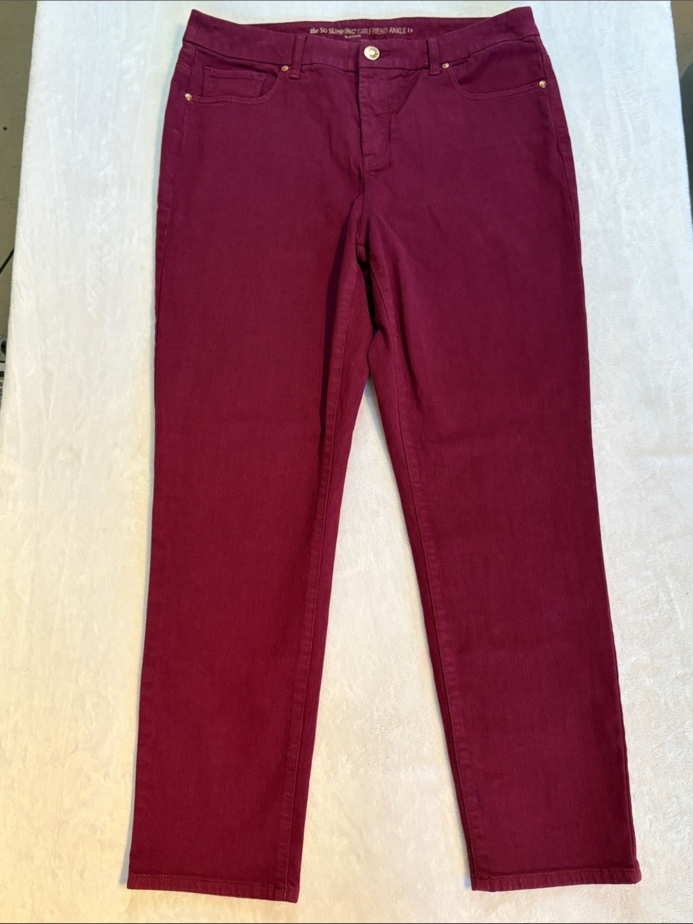 Chico's Rich Burgundy So Slimming Girlfriend Ankle Jeans Size 8 Chico’s 1
